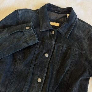 Kate Hill Womens Leather Suede Jacket Black Plus Size 16 Snap Front Fully Lined